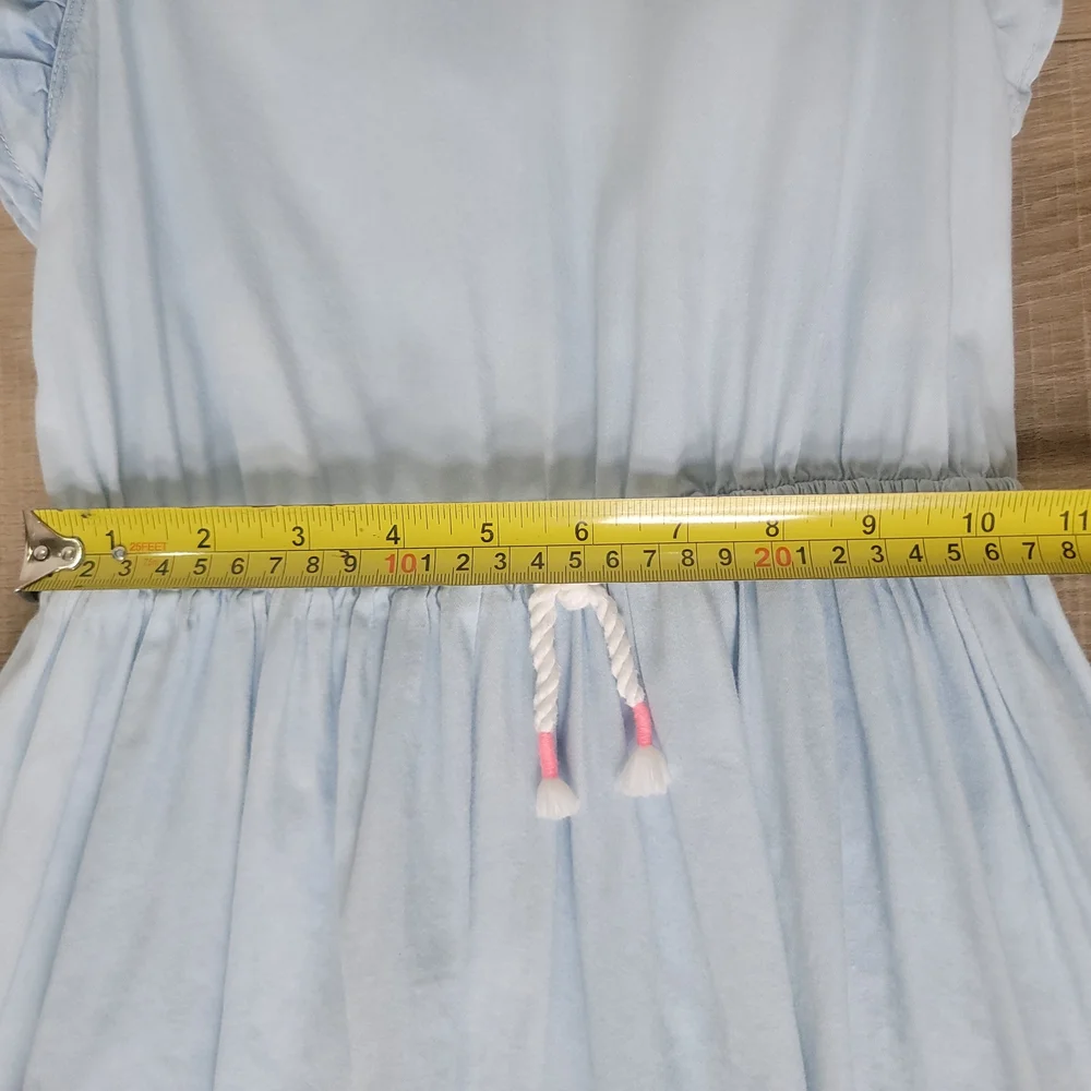 OshKosh B'Gosh Girls Ruffle Flutter Sleeve Light Blue Chambray Dress 6 / 6X